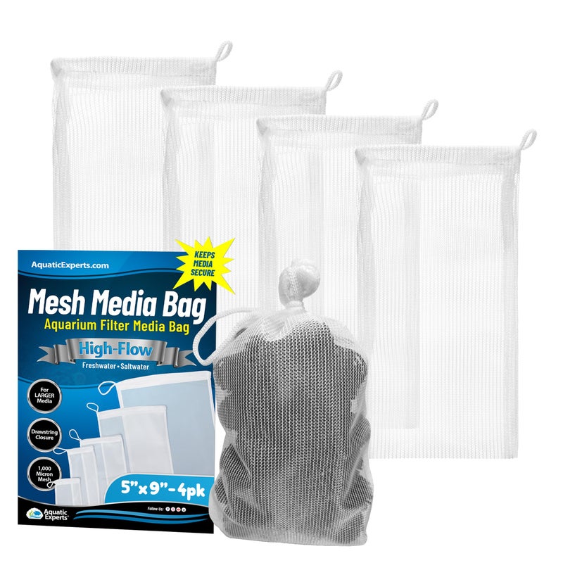 Aquatic Experts High Flow Filter Media Bag - Durable Filter Bags for Fish Tank, Secure Aquarium Media Bag with Drawstring, Media Bags for Aquarium and Pond, High Flow (White), 5" x 9" - 4 Pack - Image 1